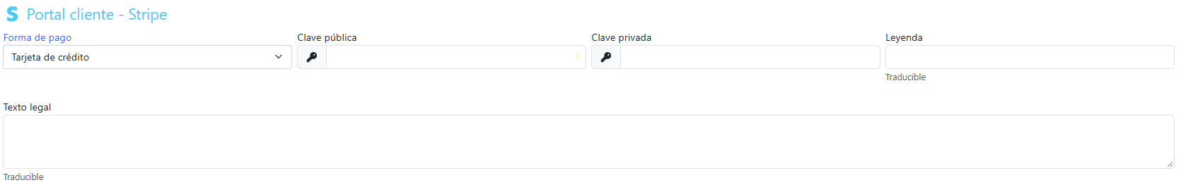 Configuración de Stripe en la ficha de empresa