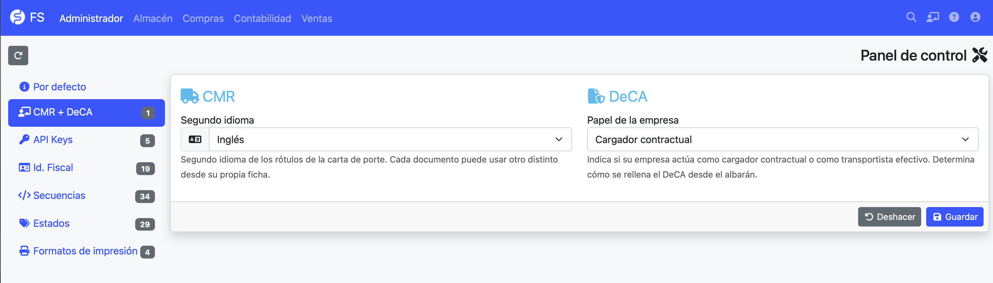 configuración del DeCA