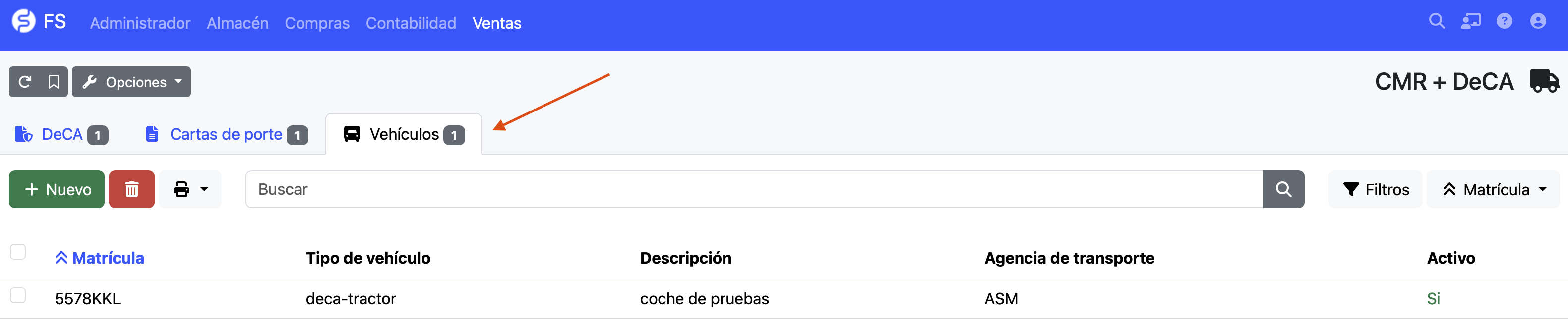 listado de vehículos