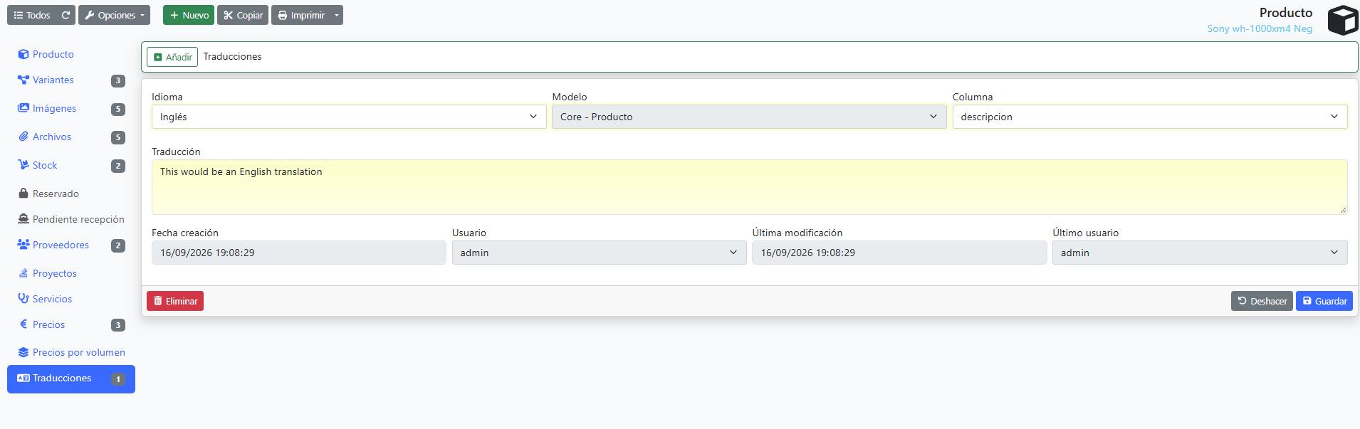Prodcucto configurado