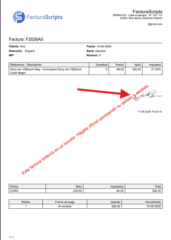 Documento ya firmado, con la imagen de la firma