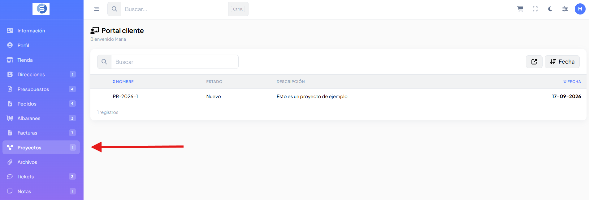 Listado de proyectos en el portal