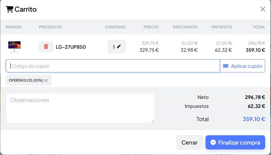 Cupón aplicado