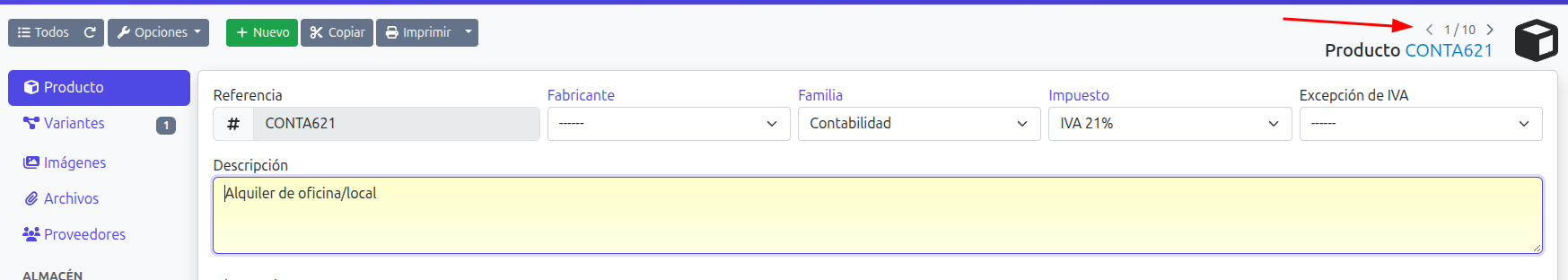 navegación de resultados